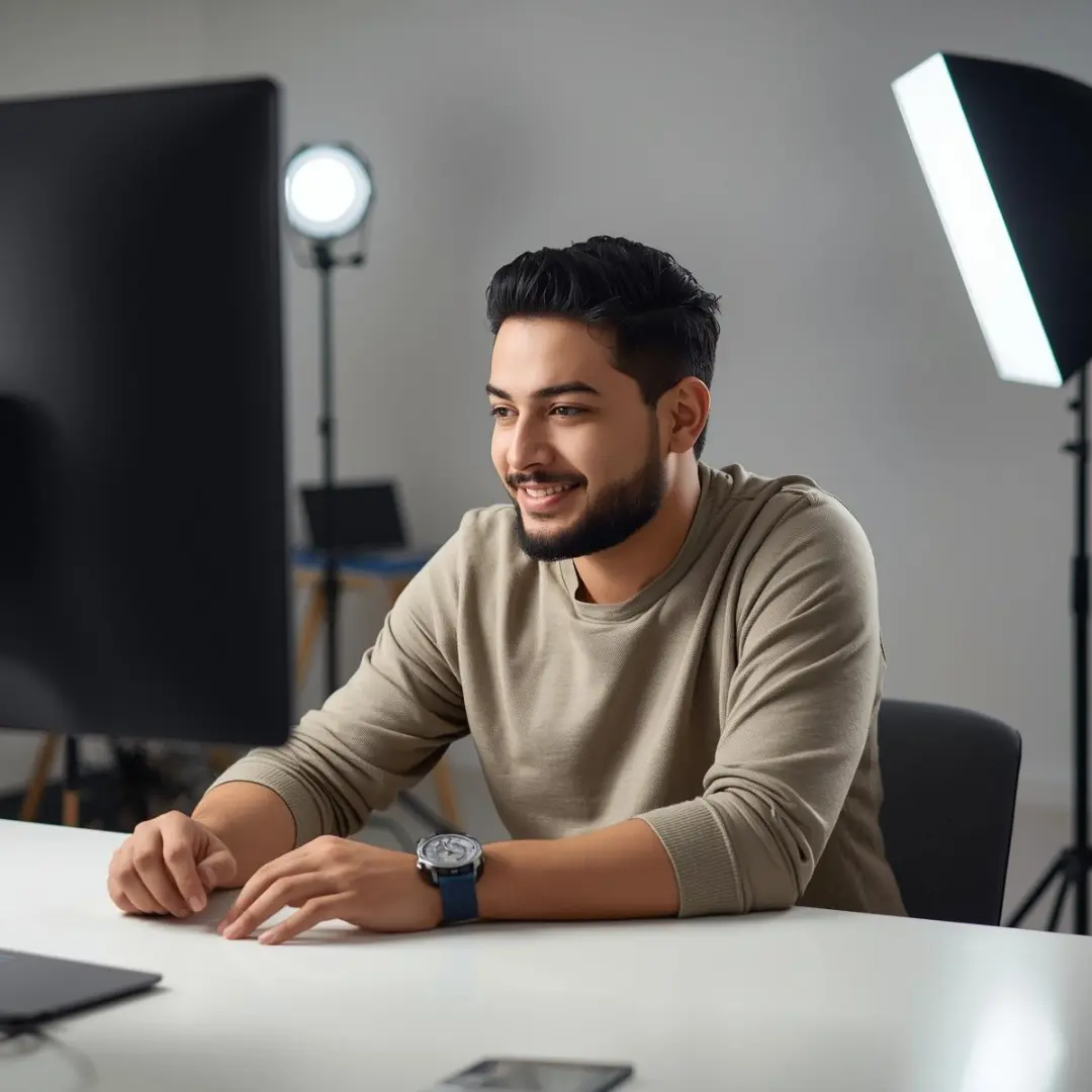 Student engaged in online tutoring session with professional equipment