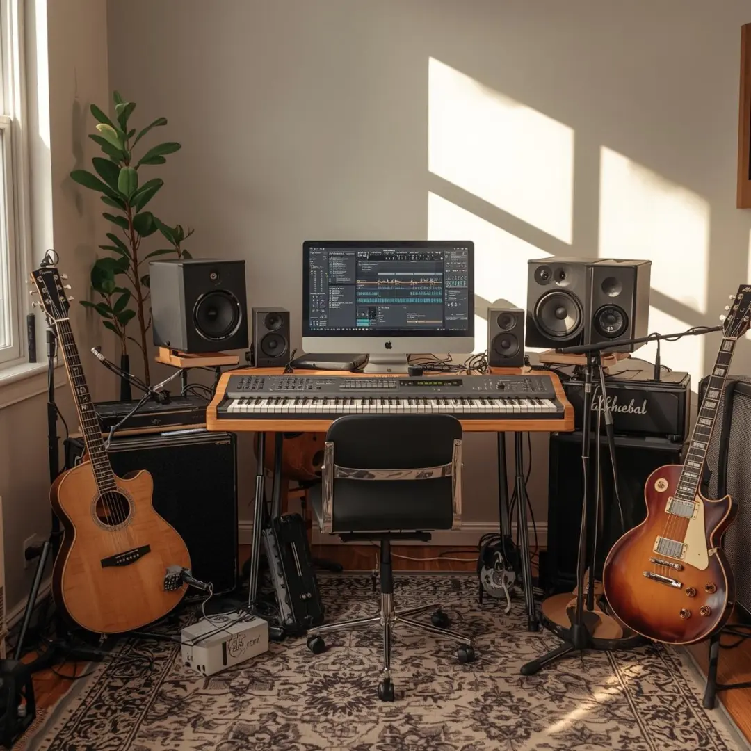 Music lesson setup with instruments and digital interface